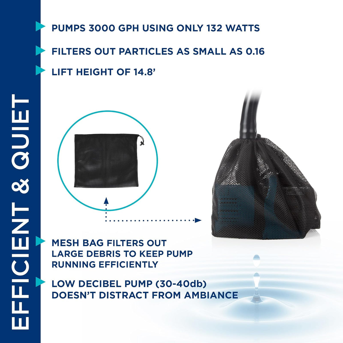 Alpine Corporation 3000 GPH Vortex Energy-Saving Pump for Ponds, Fountains, Waterfalls, and Water Circulation