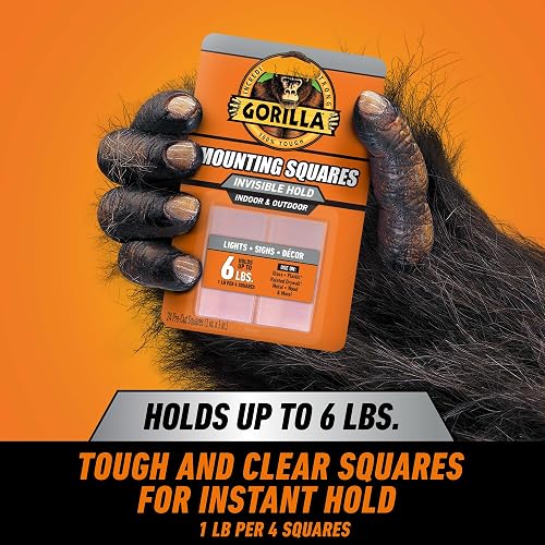 Gorilla Tough & Clear - Cuadros de cinta de doble cara, 24 cuadrados de montaje precortados de 1 pulgada, transparentes, (paquete de 1)