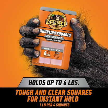 Gorilla Tough & Clear - Cuadros de cinta de doble cara, 24 cuadrados de montaje precortados de 1 pulgada, transparentes, (paquete de 1)