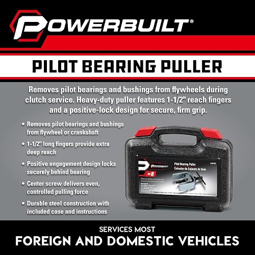 Powerbuilt 648619 - Extractor de rodamientos piloto, quitar rodamientos y bujes, reparación de automóviles extranjeros y domésticos, funda de almacenamiento - Plata