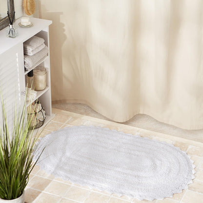 DII Ultra Soft Spa Cotton Crochet Oval Bath Mat or Rug Place in Front of Shower, Vanity, Bath Tub, Sink, and Toilet, 21 x 34" - White