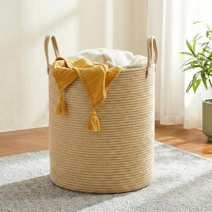 SONGMICS - Cesta de lavandería con asas, 15.8 galones | Para ropa, sala de estar, recámara, 13.8 x 13.8 x 19.7 pulgadas, bronceado, colección STOWIT URLH061KZ01 - café amarillento