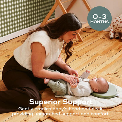 Babymoov Lovenest Soporte de Cabeza para Bebé, Apoyo Infantil Suave para Tiempo Despierto Supervisado, Carriola y Mecedora, Tela Transpirable y Ligera, Sage