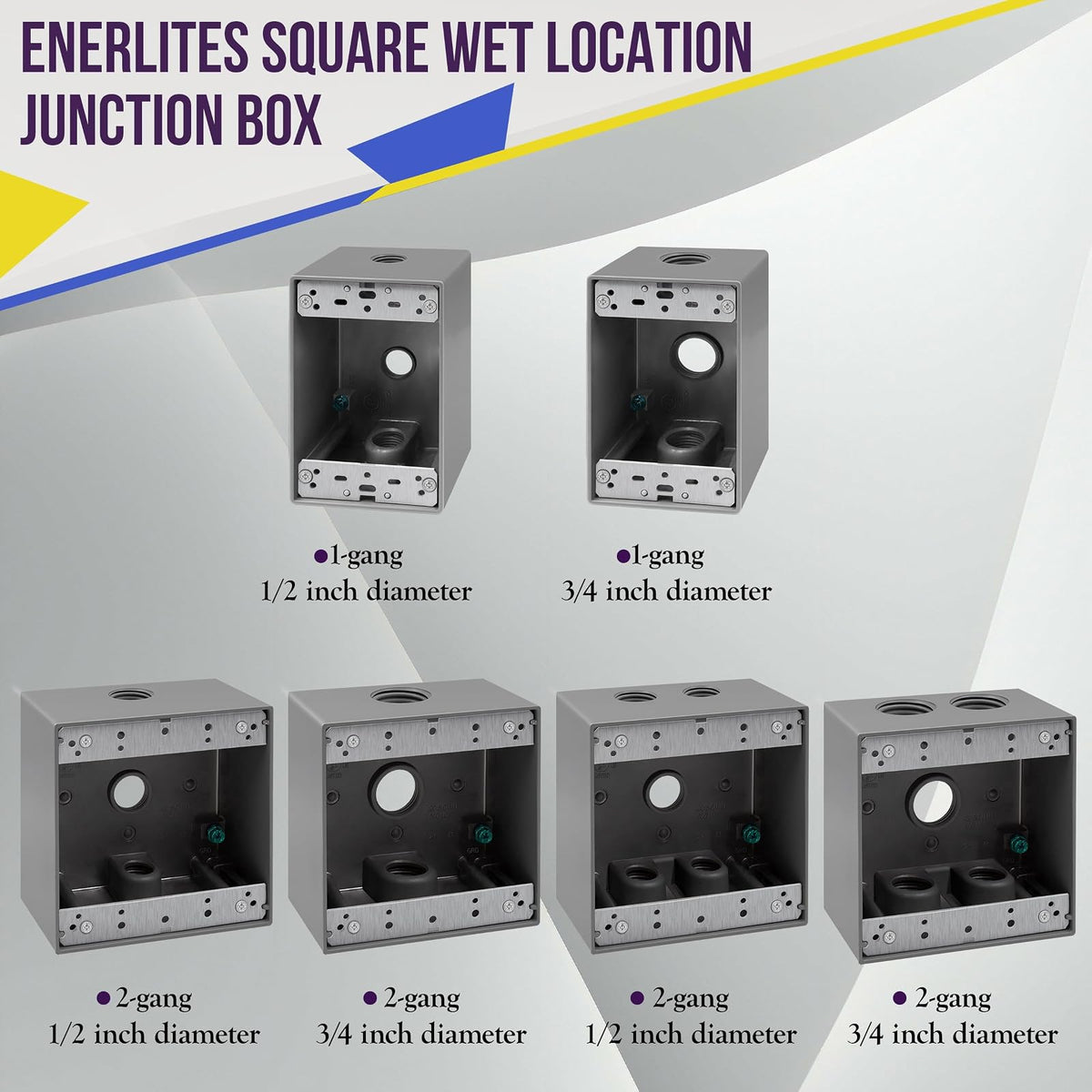 ENERLITES - Caja de enchufes impermeable con tres enchufes roscados de 1/2 pulgada, caja eléctrica exterior, 3 orificios de 0,50 pulgadas cada uno, 2 elementos
