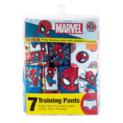 Marvel - Pantalones de entrenamiento de superhéroes para bebé, tabla de éxito y calcomanías con Spiderman, Iron Man, Hulk y más tallas 18m-4t, Paquete de 7 Spiderman Classic, 2 Años