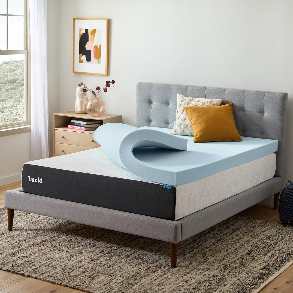 Lucid - Colchoneta de Memory Foam con Gel Refrescante - Sobrecolchón Ventilado de 10 cm - Topper Suave y Acolchado para Colchón - Alivia Puntos de Presión - Individual Extra Largo