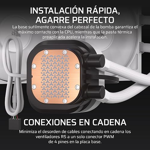 CORSAIR NAUTILUS 240 RS LCD Refrigeración líquida de CPU – Pantalla LCD IPS de 2,1", 240mm AIO, Bajo Ruido, Daisy-Chain, Intel LGA 1851/1700, AMD AM5/AM4 – Incluye 2 Ventiladores RS120 – Blanco