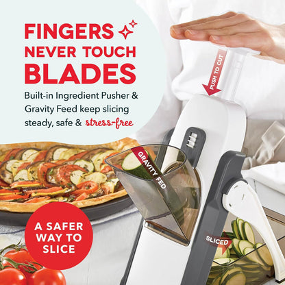 DASH Safe Slice® Cortador de Mandolina, Juliana y Dados para Verduras | 30+ Ajustes de Corte y Grosor | Contenedor y Cepillo Incluidos | Color Gris
