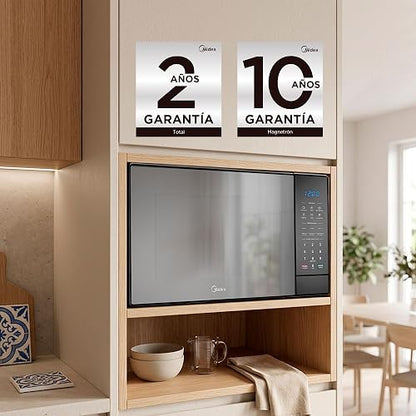 Midea Horno de Microondas 1.1 pies cúbicos, 30L, MMDX211S2MB | Modo ECO Ahorro de Energía, 10 Niveles de Potencia, 6 Funciones Auto Menú, Color Plata