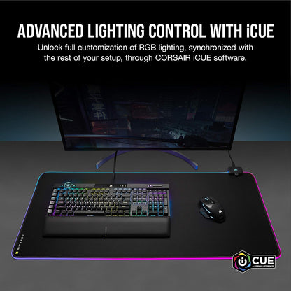 Corsair MM700 RGB Alfombrilla de Ratón para Juegos de Tela Extendida - 930mm x 400mm - Iluminación RGB de 360° - Concentrador con Dos Puertos USB - Goma Gruesa - Negro