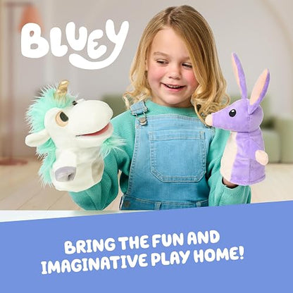 Bluey Paquete de 2 muñecos de Peluche, Unicorse y Bob Bilby, tamaño Perfecto para Adaptarse a Las Manos del niño, Exclusivo de