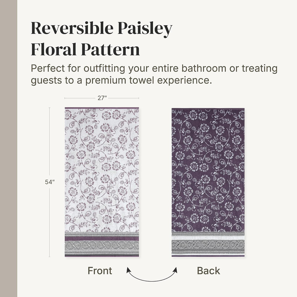 Modern Threads - Juego de 6 Piezas, 2 Toallas de baño, 2 Toallas de Mano, 2 paños de baño teñidos de Jacquard/Toallas sólidas, Ofelia orquídea