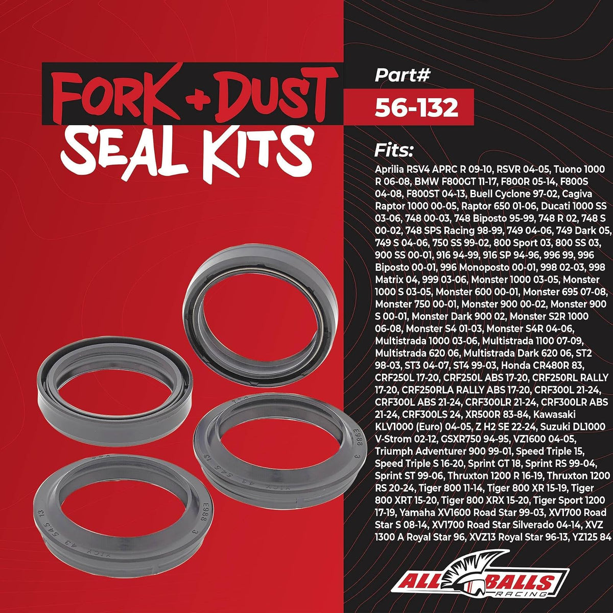 All Balls Racing Kit de Sellado de Horquilla y Polvo 56-133 Compatible con Aprilia, Buell, Cagiva, Honda, Kawasaki, Suzuki, Multi