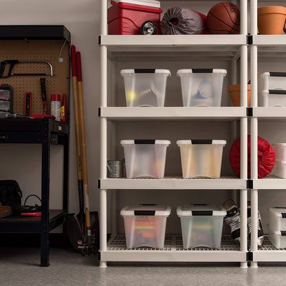 IRIS USA 6 Contenedores de 19 Qt con Tapa, Perla | Oculta el contenido para una apariencia limpia. Ideal para ropa de cama, decoración y clóset. Diseño anidable.