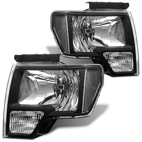 Adcarlights Faros Delanteros para Ford F-150 2009-2014, Carcasa Negra, Lente Transparente, Par