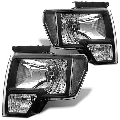 Adcarlights Faros Delanteros para Ford F-150 2009-2014, Carcasa Negra, Lente Transparente, Par