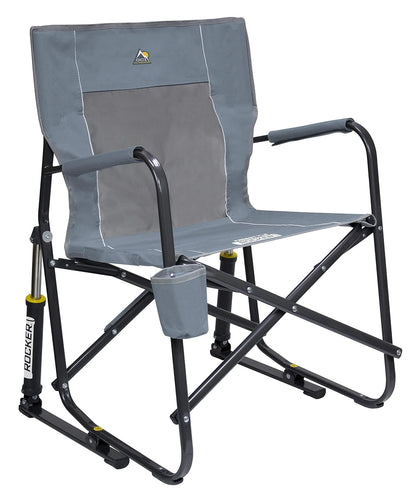GCI Outdoor - Silla Mecedora Plegable portátil con reposabrazos sólidos y duraderos, Soporte para Bebidas y Respaldo cómodo, Color Azul Real - Rocker Freestyle - Gris
