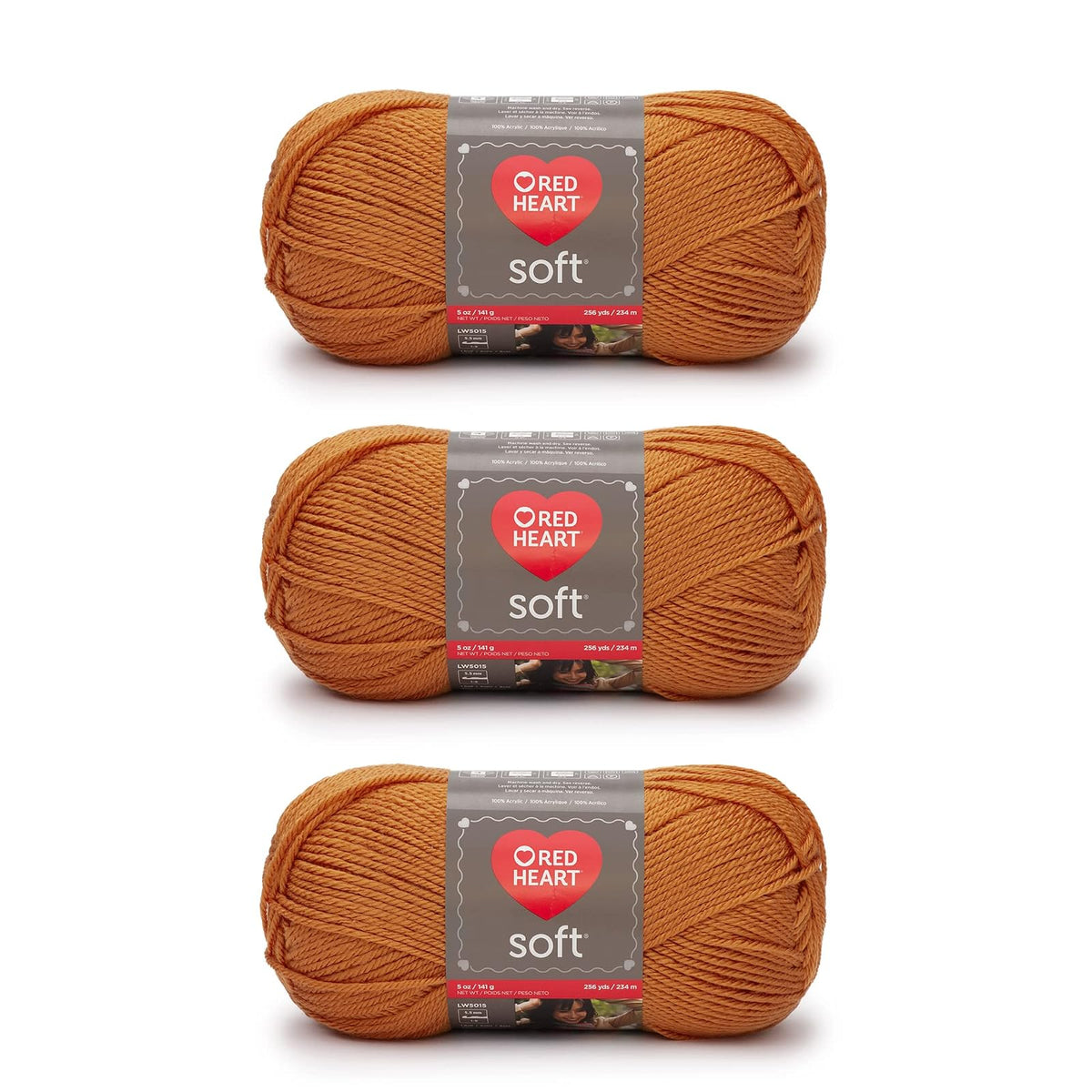 Red Heart Soft Estambre Acrílico, Paquete de 3 - Mandarina Red - 5.5 millimetri