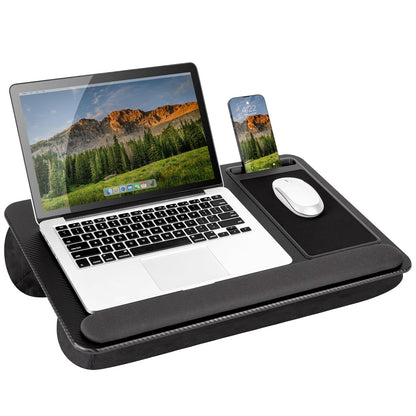 LapGear Home Office Pro - computadora de regazo con reposamuñecas, alfombrilla para mouse y soporte para teléfono, color carbón negro, se adapta a portátiles de hasta 15.6 pulgadas, estilo n.º 91598
