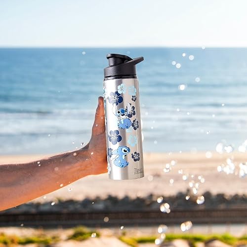 Silver Buffalo - Botella de agua de acero inoxidable LO0189ST Disney Lilo and Stitch, 25 onzas