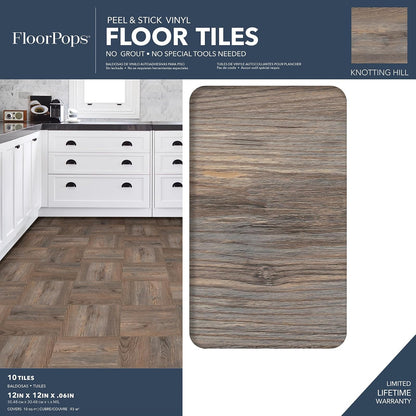 FloorPops FP3323 | Azulejos de piso para despegar y pegar, color café