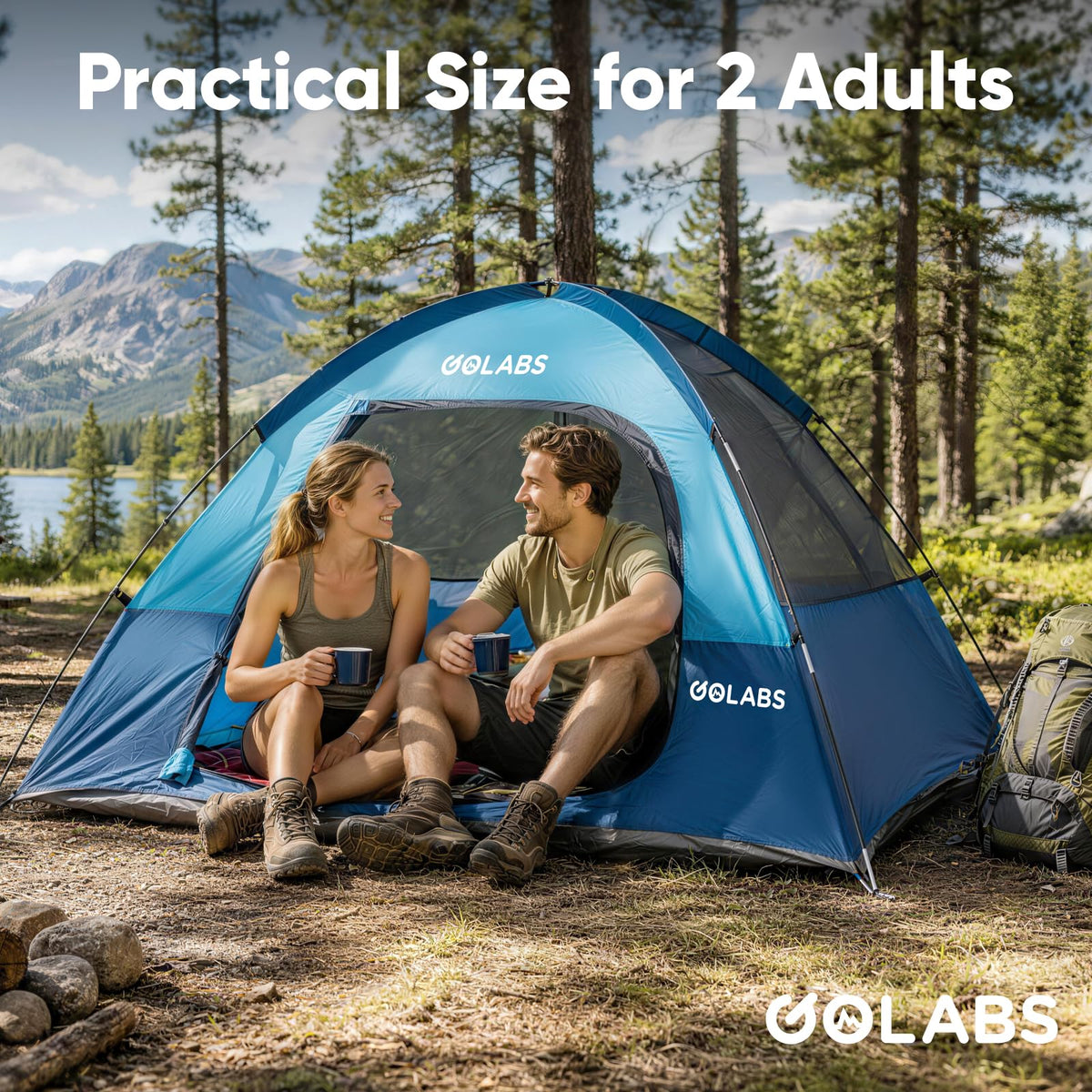Golabs CT1 - Tienda de campaña para 2 Personas, fácil de Instalar en 3 Minutos, PU1500 mm Impermeable con Parte Superior de Malla y Puerta con ventilación, Ligera Tienda Familiar portátil de 4.5