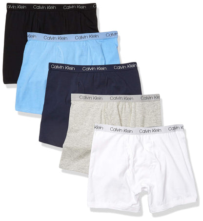 Calvin Klein calzoncillos de algodón para niño, paquete de 5 - XL - Negro, gris, blanco, azul claro, azul marino.
