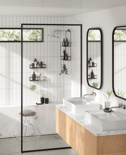 Umbra Cubiko Estante de ducha, estantes flotantes de metal con tiras adhesivas, paquete de 2, negro