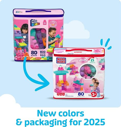 MEGA BLOKS, Bloques de Construcción de Plástico, Gran Bolsa Rosa para Construir, Juguete para Niños, Material Didáctico, Edad 1 año en Adelante