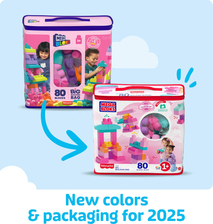 Mega Bloks, Bloques de Construcción de Plástico, Gran Bolsa Rosa para Construir, Juguete para Niños, Material Didáctico, Edad 1 año en Adelante