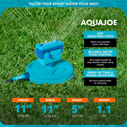 Aqua Joe AJ-OSPR20 Mini aspersor oscilante sobre base de trineo, cobertura de hasta 4.250 pies cuadrados