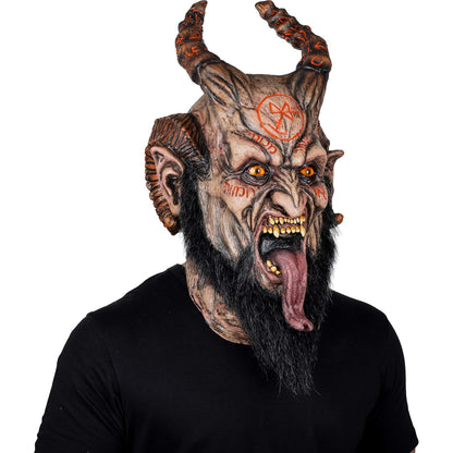 Ghoulish Productions Máscara Abadon de Látex con Cuello Integrado y Efecto Neón | Demonio Terror Realista para Halloween Cosplay y Fiestas | Beige Talla M