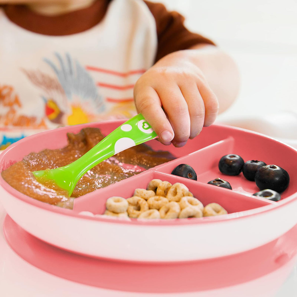 Munchkin Stay Put Platos De Succión Dividida Para Niños Pequeños, Azul/Verde