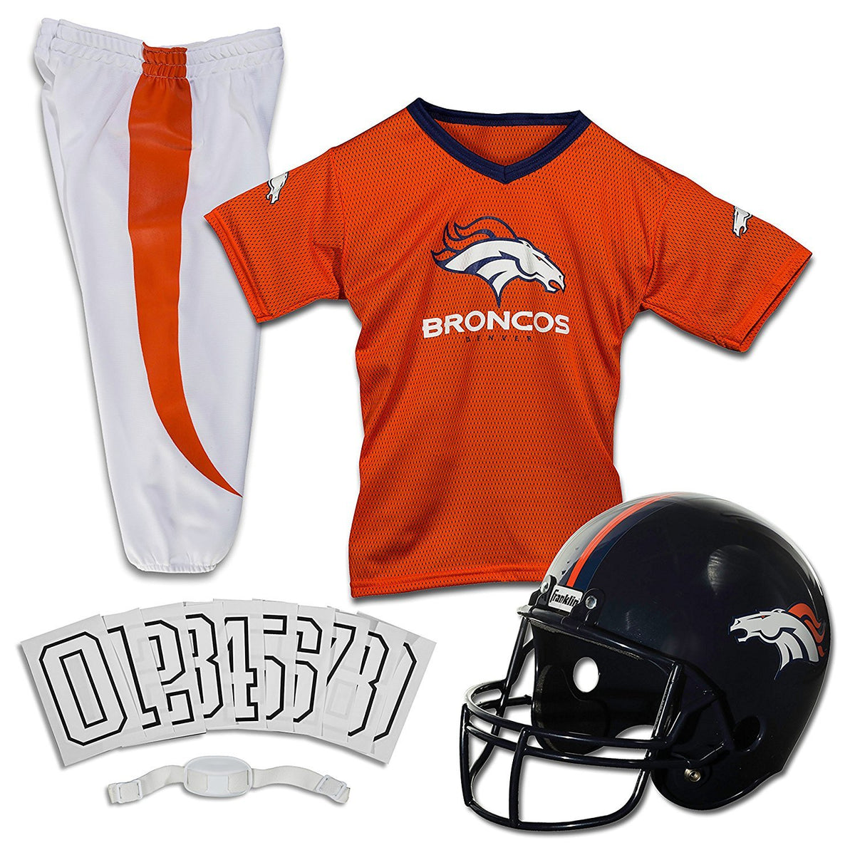 Franklin Sports Set de uniforme juvenil de lujo autorizado por la NFL (Liga Nacional de Fútbol Americana) - Denver Broncos - M