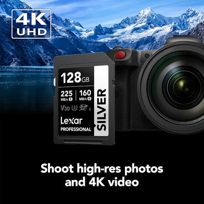 Lexar - Tarjeta SD Profesional de 128 GB, UHS-I, C10, U3, V30, 4K, Tarjeta de Memoria SDXC de hasta 205/140 MB/s, para fotógrafo Profesional, videógrafo, Entusiasta (LSDSILV128G-BNNNU)