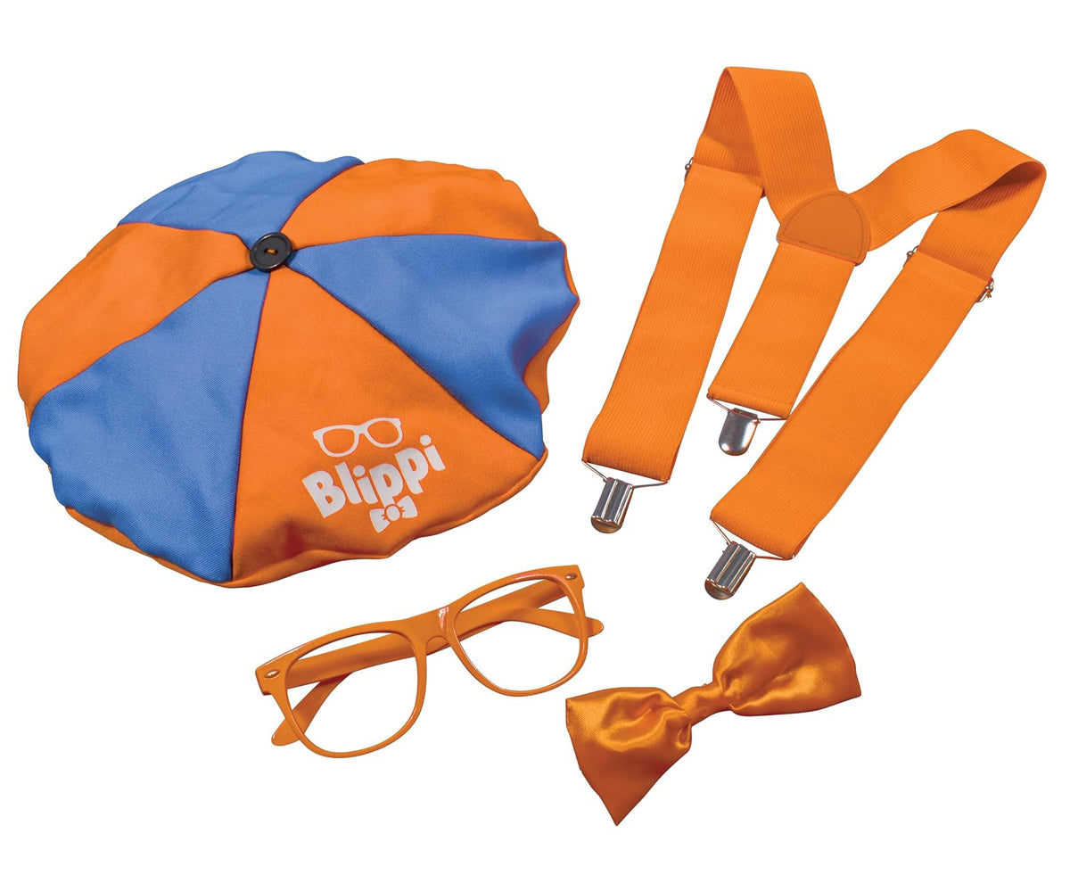 Disguise - Kit oficial de Blippi para hombre, con sombrero, anteojos y accesorios de corbatín, talla única, Anaranjado, azul, blanco, Talla única