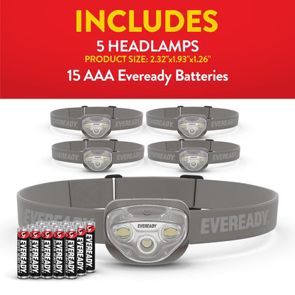EVEREADY - Faros LED Pro200 [Paquete de 5], IPX4, resistentes al agua, y duraderas para camping, senderismo, corte de energía de emergencia (baterías incluidas)