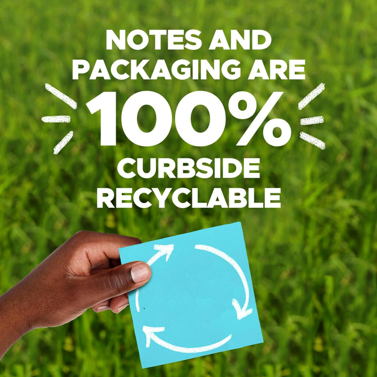 Post-it Super Sticky Notas Emergentes 100% Recicladas | 7.6 x 7.6 cm, 70 hojas, 6 almohadillas, colección Wanderlust