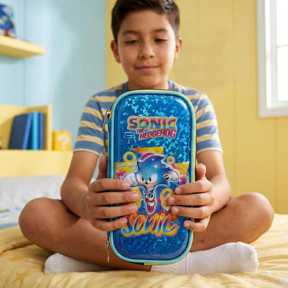 Ruz Lapicera Doble Infantil y Preescolar | Sonic | 100% Poliéster | Estuche de Tela para Niños con Compartimentos Internos y Cremallera | Recomendado desde 3 años