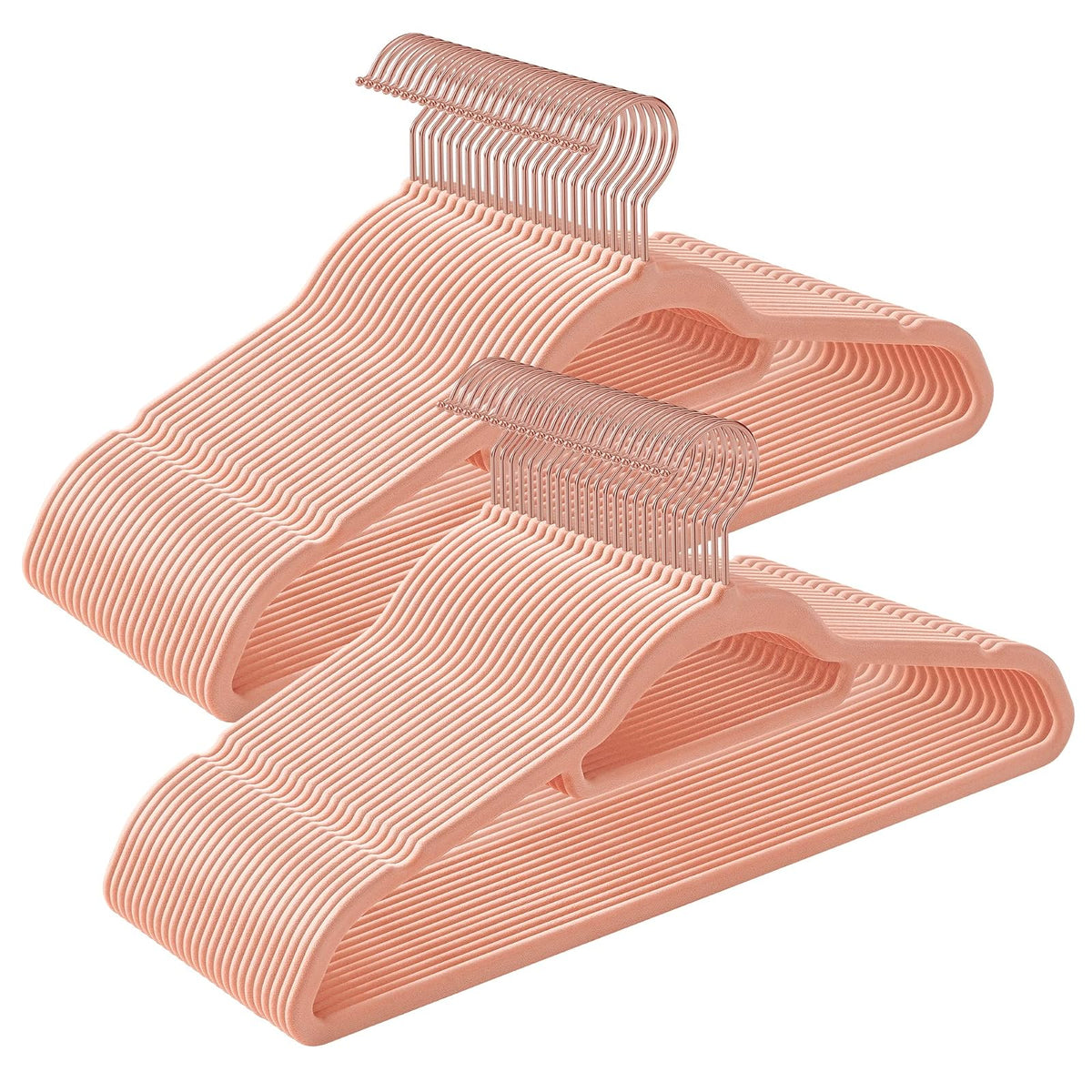 SONGMICS Juego de 50 Percha de Terciopelo, Antideslizantes | con Barr y Gancho, 0.6 cm Espesor, 43.5 cm Largo, Oro Rosa y Rosa Claro, Colección BREANNA MCRF21PK50