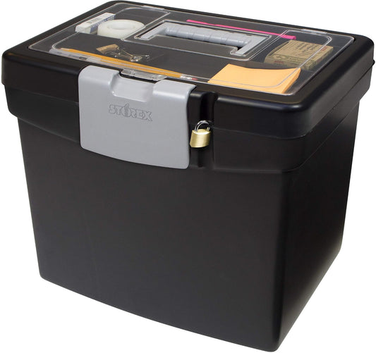 Storex 61504F01C - Caja de almacenamiento translúcida, color negro