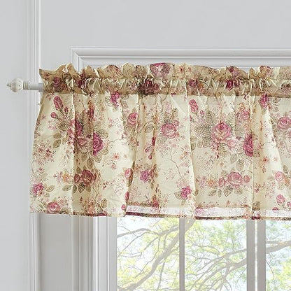 Greenland Home Antique Rose Cenefa para Ventana Forrada, 213 cm de Ancho x 48 cm de Largo, Marfil (Ecru)