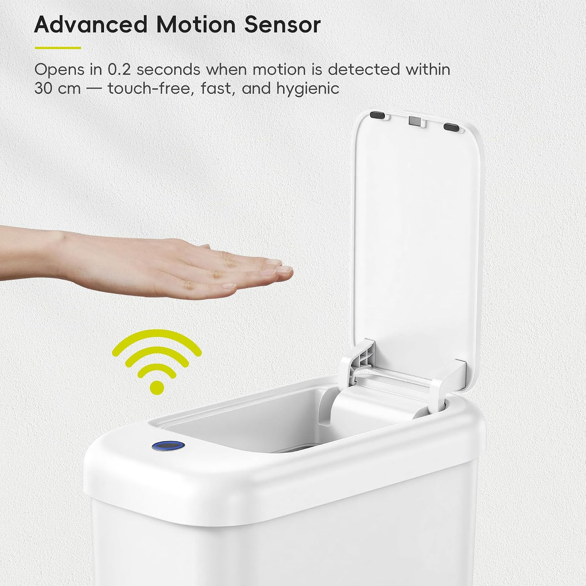 EKO - cubeta de basura automático para baño con tapa, 2.6 galones delgado sin tacto, cubeta de basura con sensor de movimiento impermeable para baño, oficina, cocina, color blanco