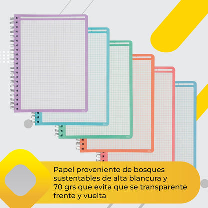 Printaform Libreta Forma Francesa Arcoíris Pastel Universitaria 200h, 2 piezas, Cuadro Chico, Lavanda