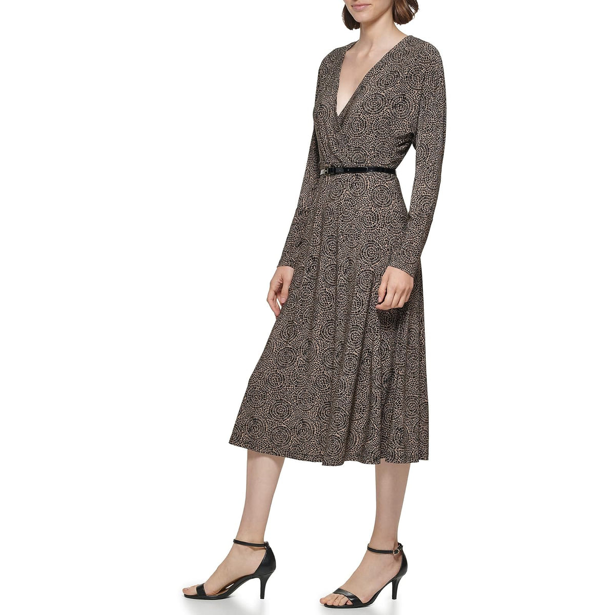 Tommy Hilfiger Vestido de Punto Ajustado y Acampanado con Cuello en V Vestido para Mujer