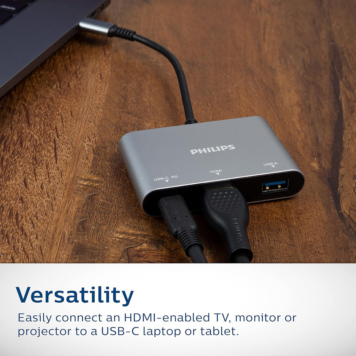 Philips Adaptador de concentrador USB C a multipuerto, paso de alimentación 3 en 1, HDMI 4 K a 30 Hz, puerto de carga USB C de 60 W, puerto USB 3.0 de 5 Gbps para MacBook Pro, MacBook Air, estación de