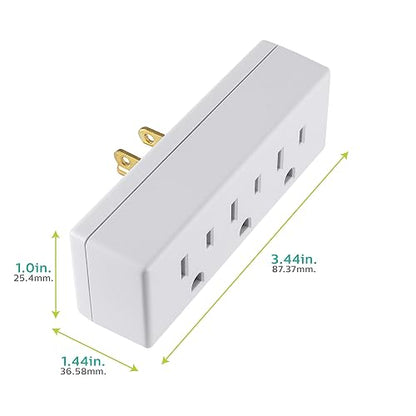Philips SPS1632W/37 Extensor de 3 tomas, paquete de 4, llave de pared con conexión a tierra, adaptador de 3 puntas, enchufe múltiple, divisor de alimentación, cruise Essentials, uso para oficina en