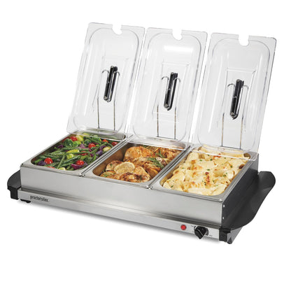 Proctor Silex 34300 Servidor buffet (bufetera)/ Bandeja de calentamiento, Terminado acero inoxidable, Three 2.2 Quart Stainless Steel Chafing Dishes