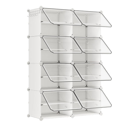 SONGMICS Zapatero Organizador de 8 Cubos con Puertas para 32 Pares, Marco de Acero y Panel de Plástico Blanco ULPC034W01