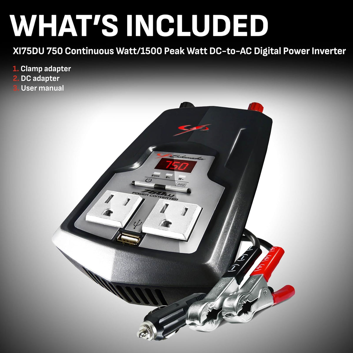 Schumacher XI75DU Inversor de Corriente Digital 750W para Automóviles, Negro